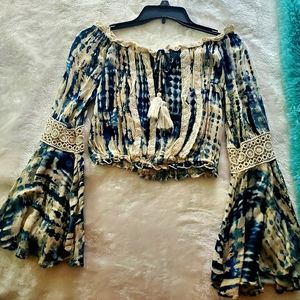 American Rag Bell-Sleeve Hippy Fringe Crop Top